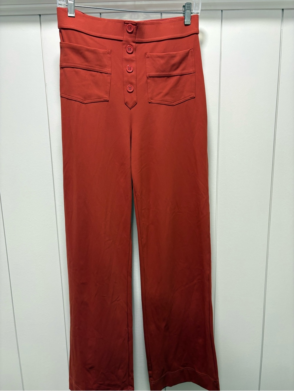 Halara Rust Orange Wide Leg High Waisted Button Detail Stretch Pants Medium